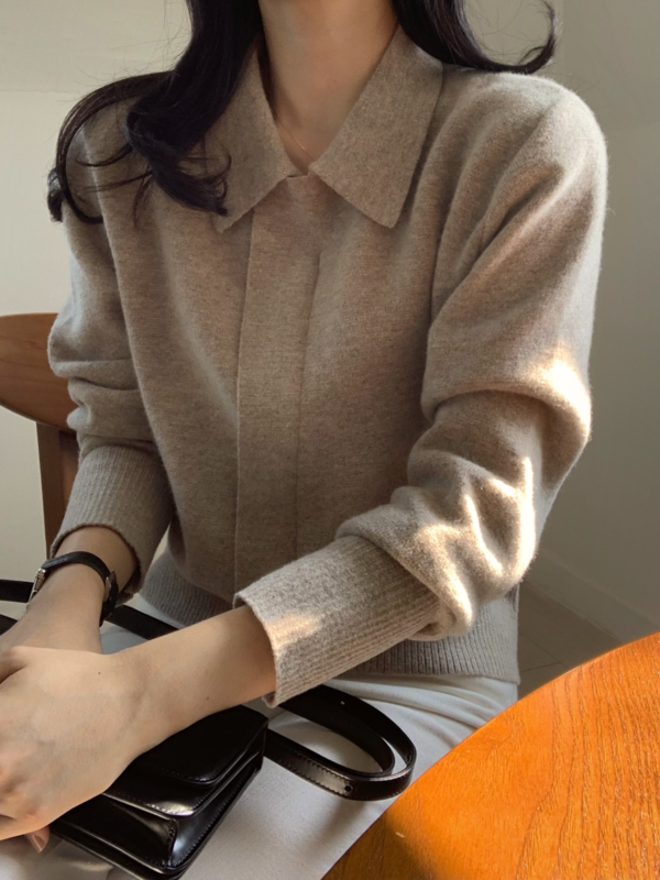 [Arete] Bowl knit zip-up - beige